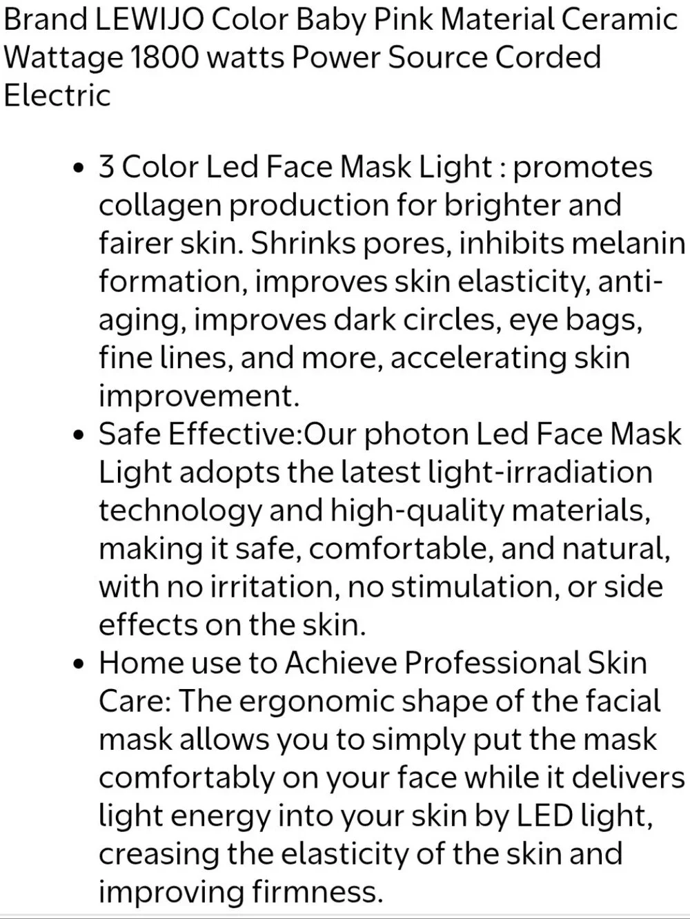 LED Face Mask with Clear Shield - White Frame
